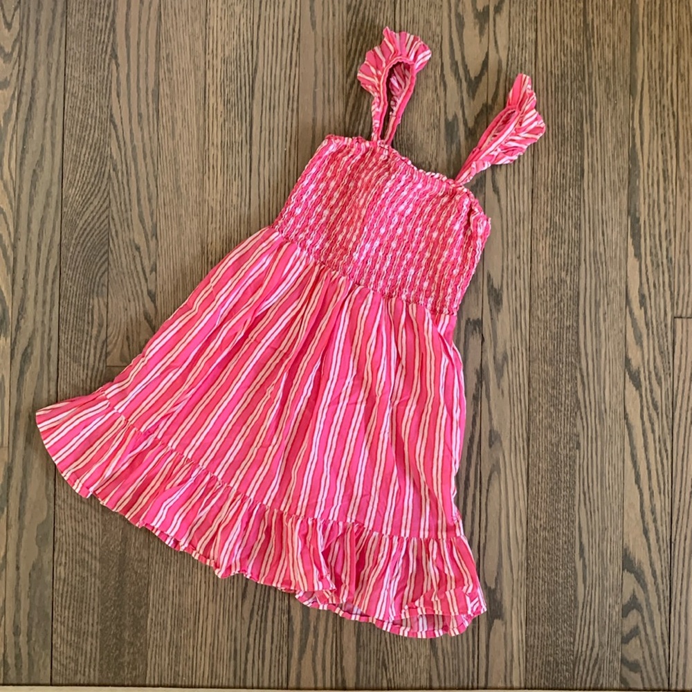 Vineyard Vines Striped pink white Dress Ruffle Straps Sleeveless Size Small